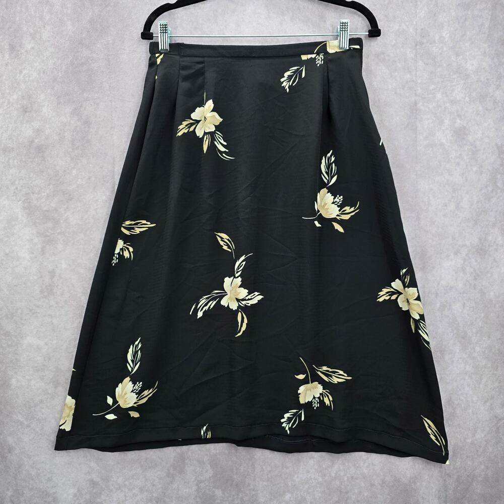 Kathie Lee Black Flare Floral Knee Length Zipper Boho Y2K Indie Skirt Plus 14‎